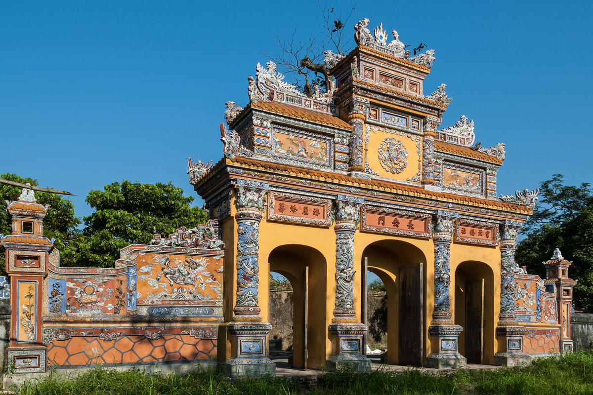 One of the most magnificent and well preserved gateways in the protected by UNESCO old imperial city of Hue, Vietnam