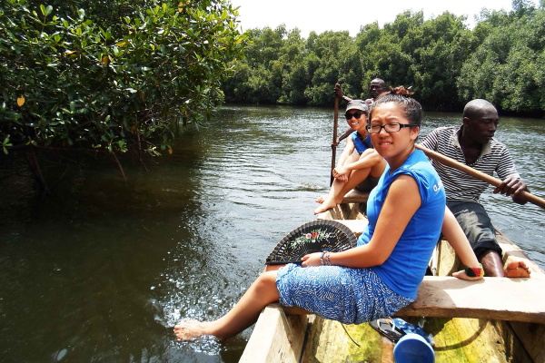 G TA TR Lucy and Chelsi on a canoe trip during their village programme at Akwidee