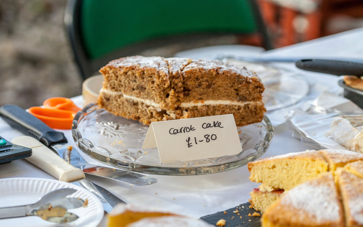 Food fair cake stall selling home made cakes.